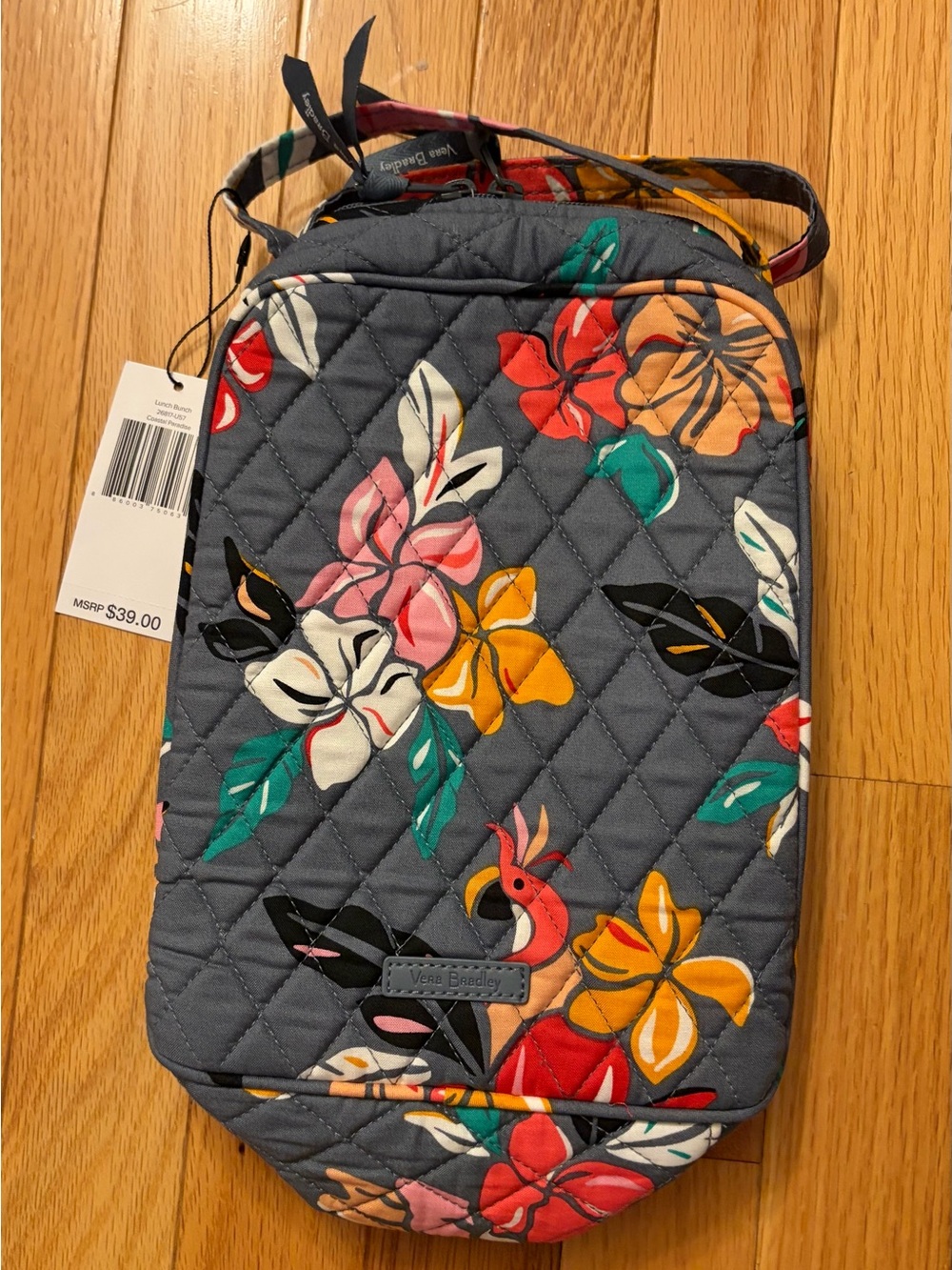 Vera Bradley Charcoal Floral Quilted lunch bag with Tropical Blooms